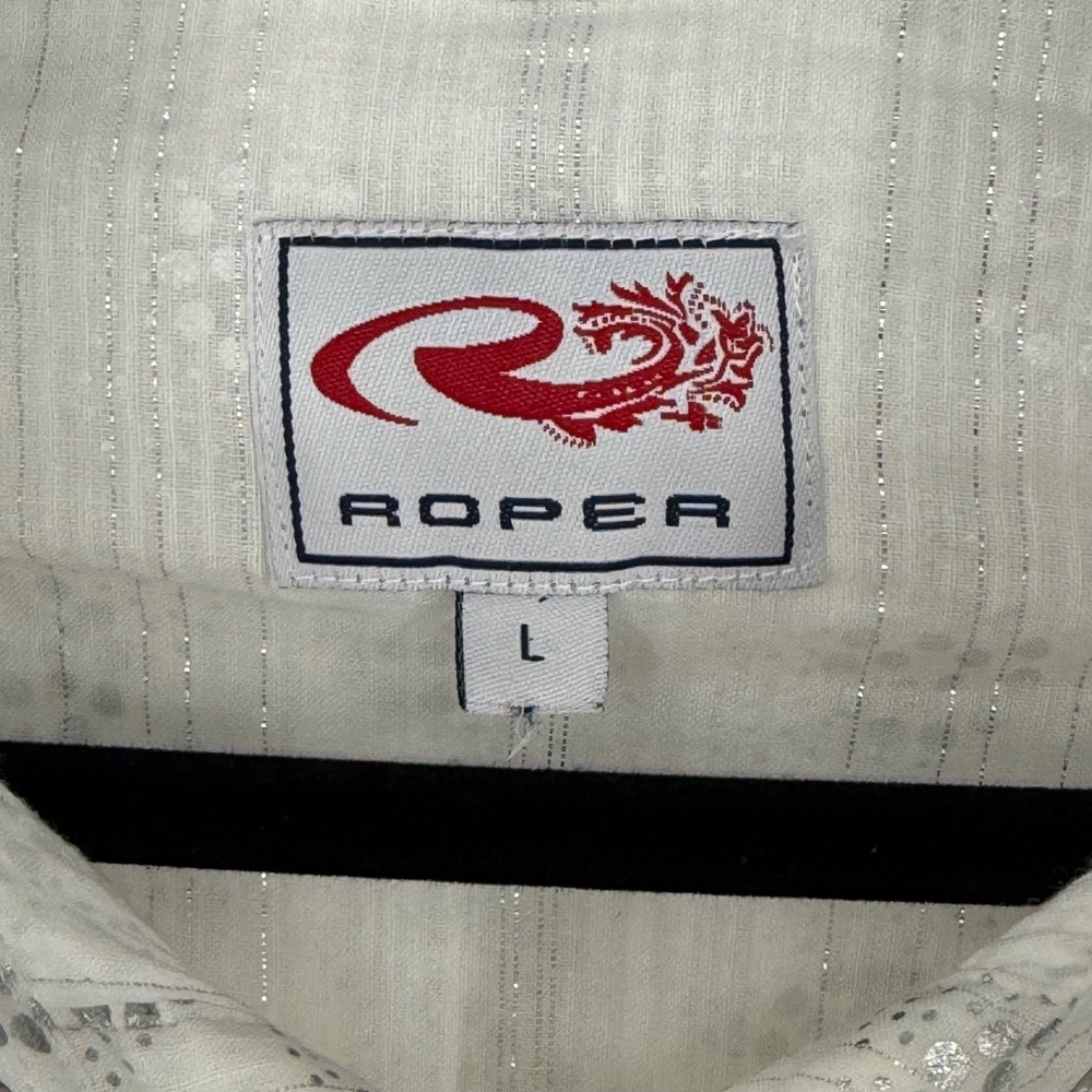 Roper Shirt Large Womens White Metallic Western Coastal Cowgirl Pearl Snaps - Picture 2 of 11